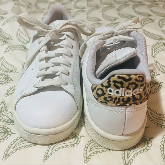 Adidas Advantage Shoes Leopard Heel Sneakers Lace Up Tennis Shoes White 7.5 - Picture 2 of 8